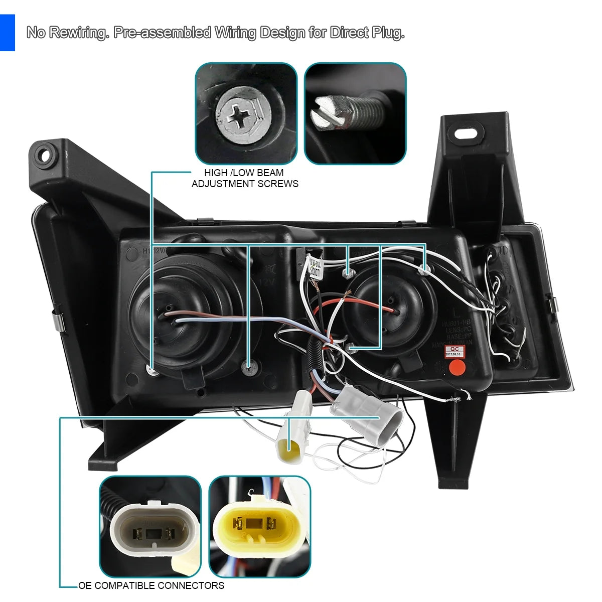 Black Housing Clear Lens LED Halo Projector Headlights, L/R Pair N1310