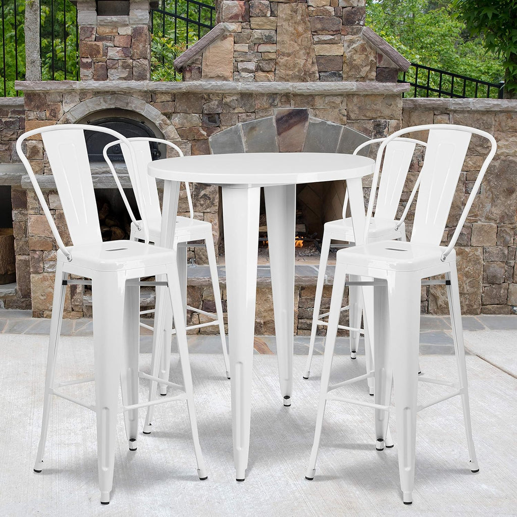 Silver Metal Bar Table Set with 4 Stools X333298