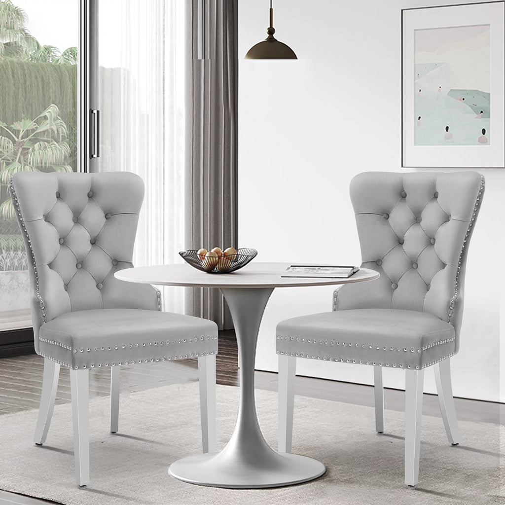 Velvet Wingback Dining Chairs Set of 2 Light Gray O381426