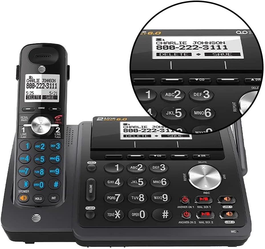 Black 2-Line Cordless Phone with Answering System, 1 Handset X10566