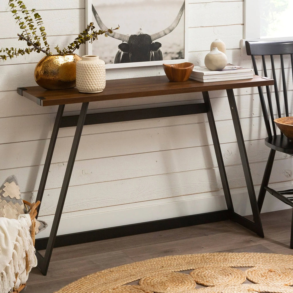 Dark Walnut Metal Entry Table C8739