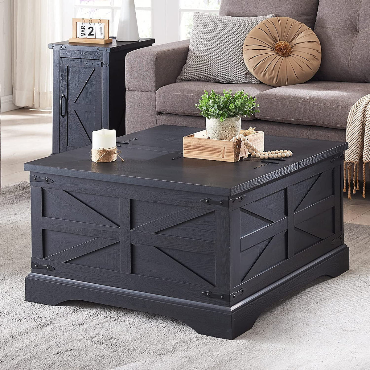 Black Square Wood Lift Top Coffee Table with Storage N76719