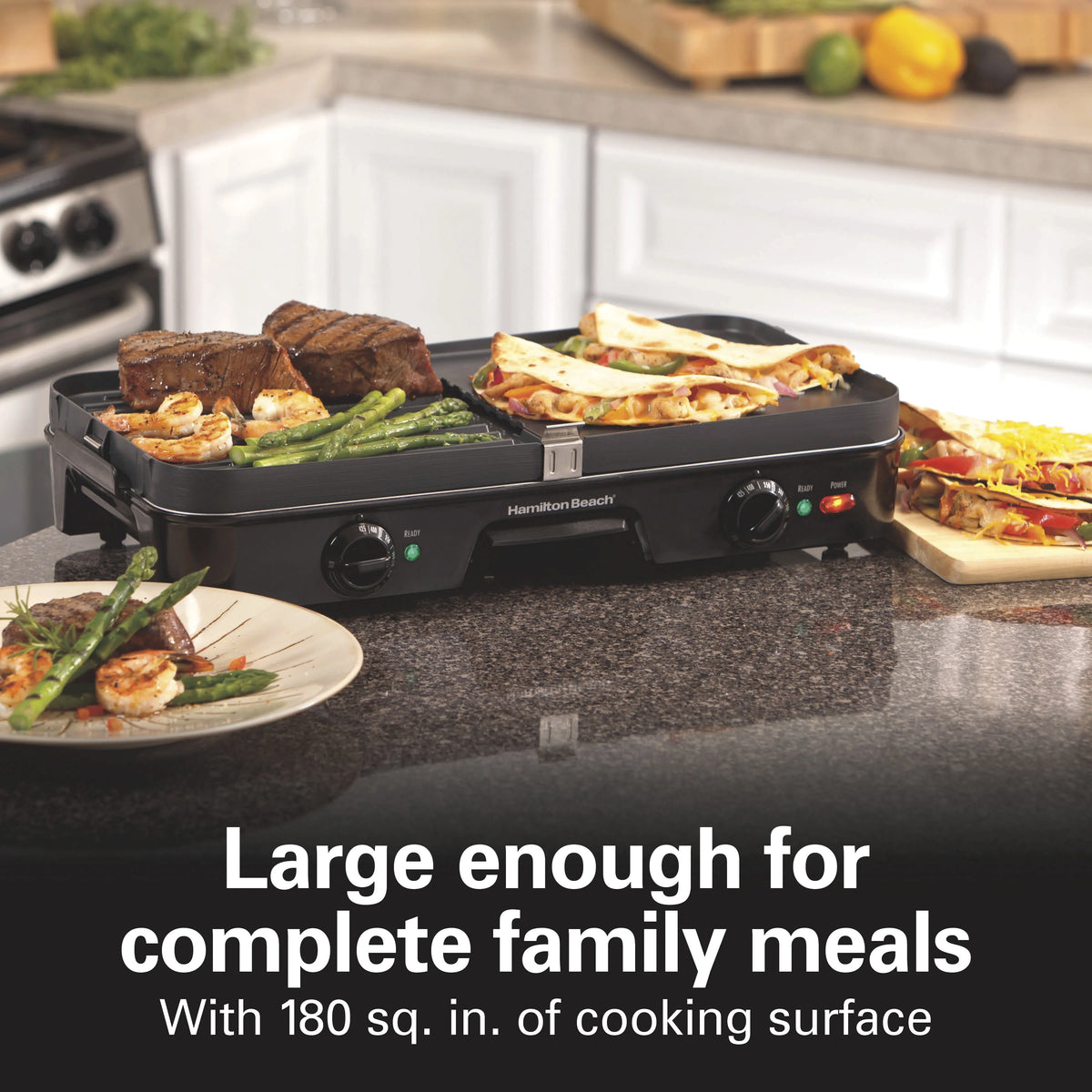 3-in-1 Electric Indoor Grill/Griddle, 180 Sq. in. Nonstick Cooking Surface, Black I825222
