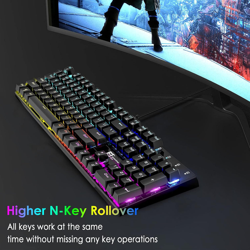 RGB Backlit 104 Keys Blue Switch Wired Mechanical Gaming Keyboard E10468