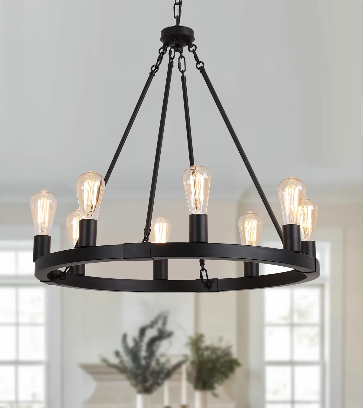 Black 8-Lights Wagon Wheel Chandelier S8443