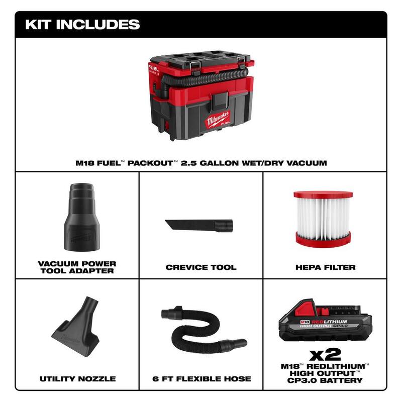 18-Volt Cordless 2.5 Gal. Wet/Dry Vacuum with 3.0 Ah Batteries M104404