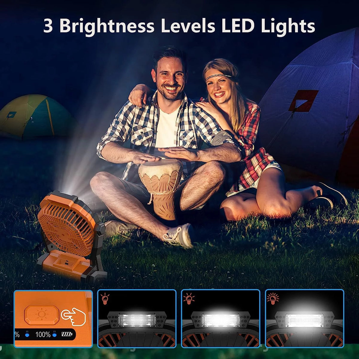 Camping Fan with Light, Portable USB Rechargeable Fan, Orange A735213