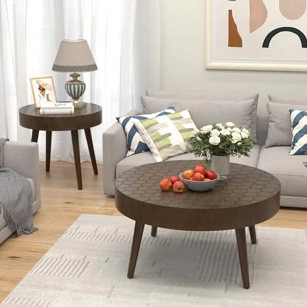 2 Piece Round Nesting Coffee Table Set Wood H526084