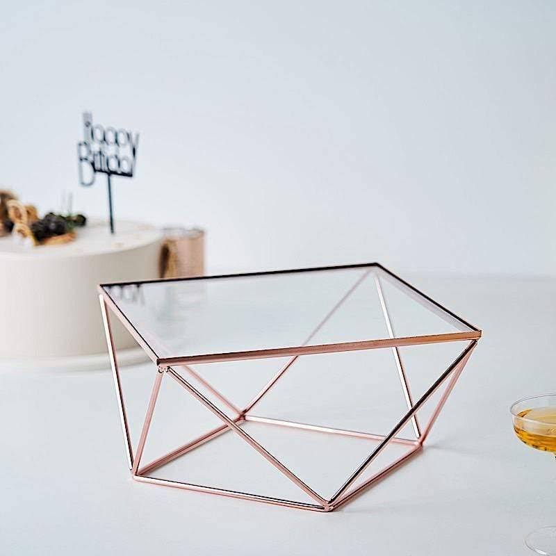 3 Rose Gold Metal Glass Geometric Cake Stands X8831