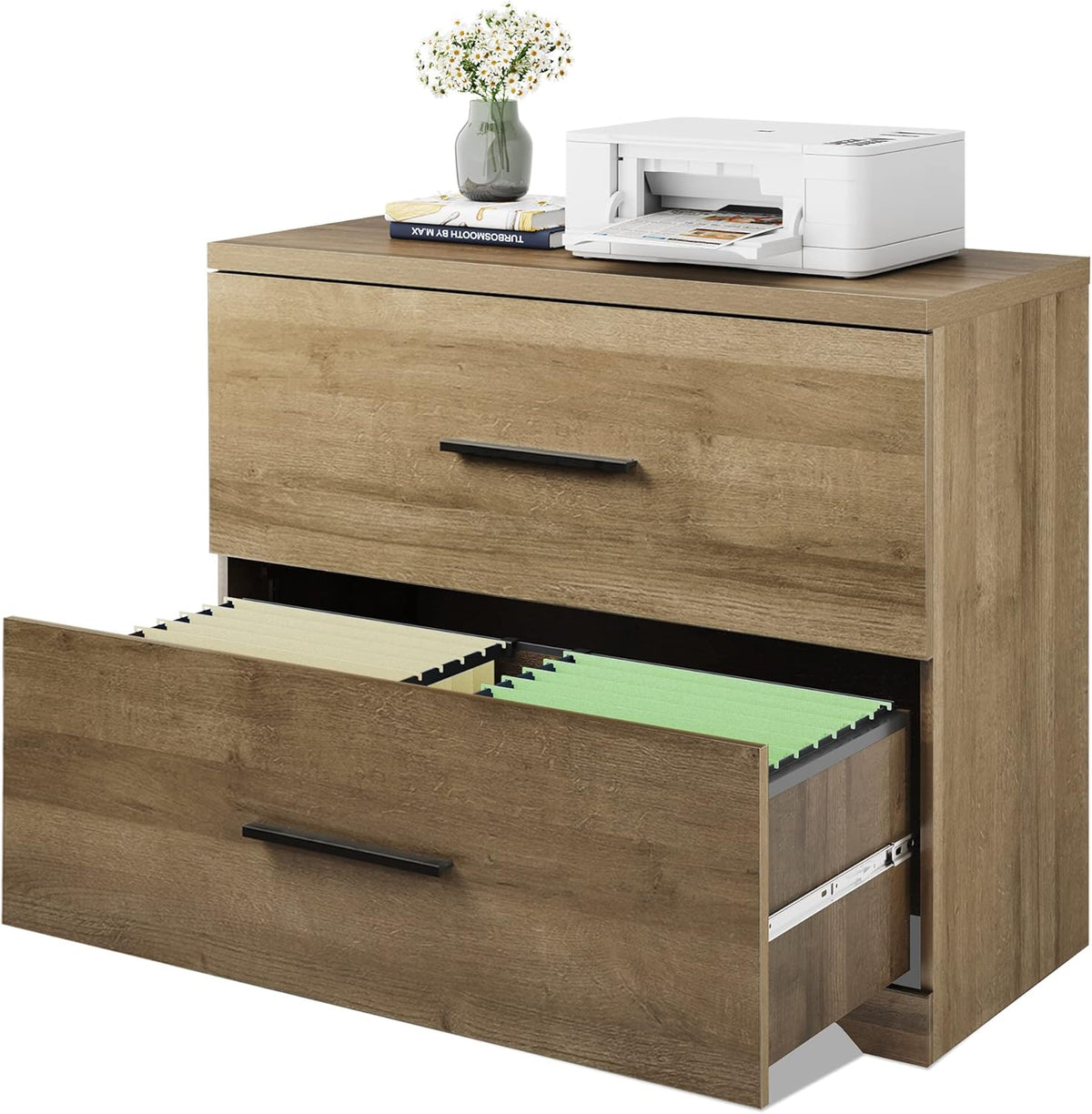 Gray Oak 2 Drawer Wood Lateral File Cabinet J745