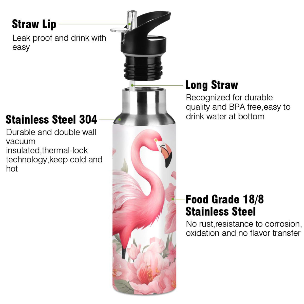Insulated Stainless Steel Water Bottle with Straw Lid, 20 oz L889057