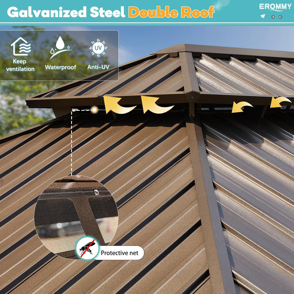 10'x12' Galvanized Steel Double Roof Metal Gazebo with Aluminum Frame N3008