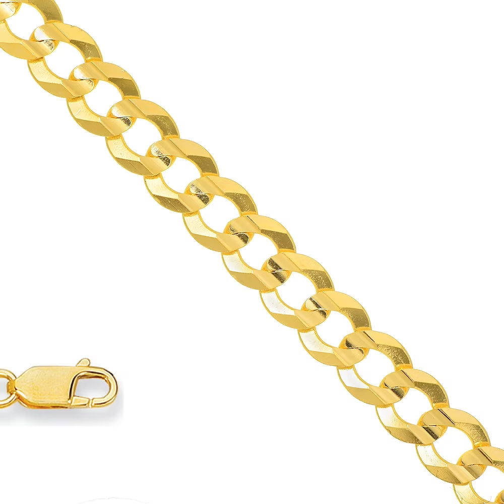 10k Solid Yellow Gold Curb Chain Necklace with Lobster Claw Clasp K36110