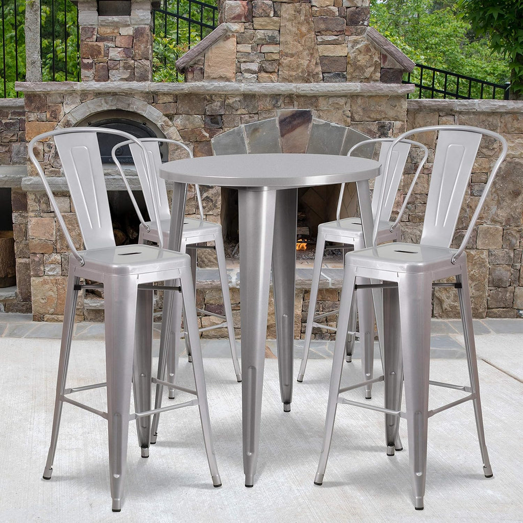 Silver Metal Bar Table Set with 4 Stools X333298