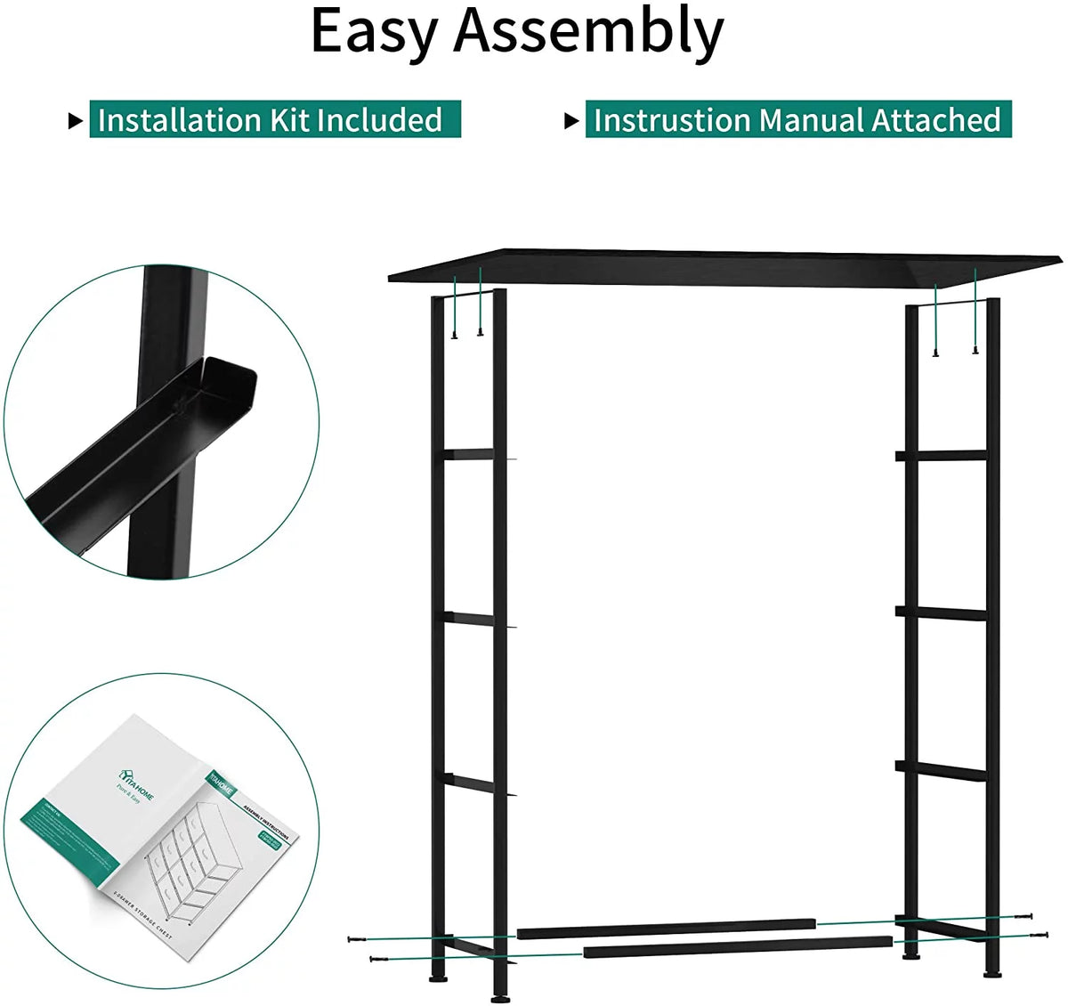 4 Drawers Dresser Storage Tower Black Grey X9955