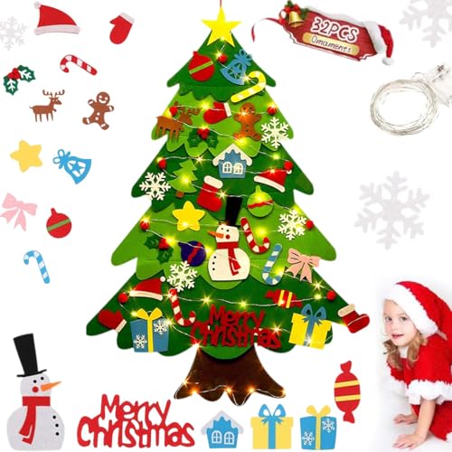 3ft Felt Christmas Tree Set with 32 Decorative Items and LED Lights Y961