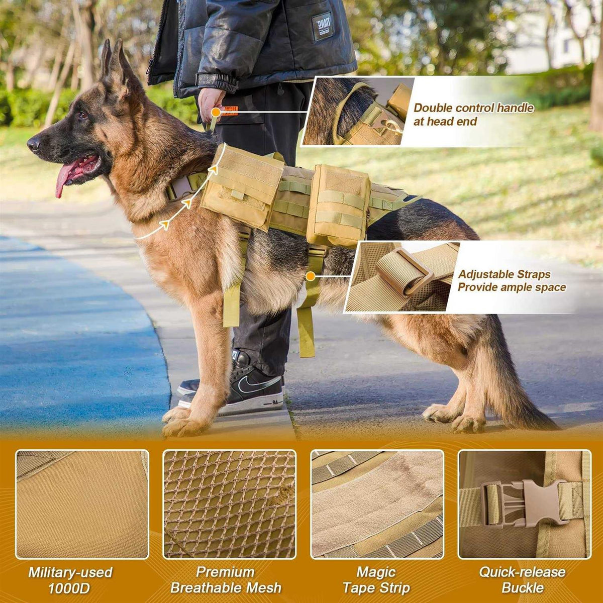Tactical Dog Harness with Pouches B48089