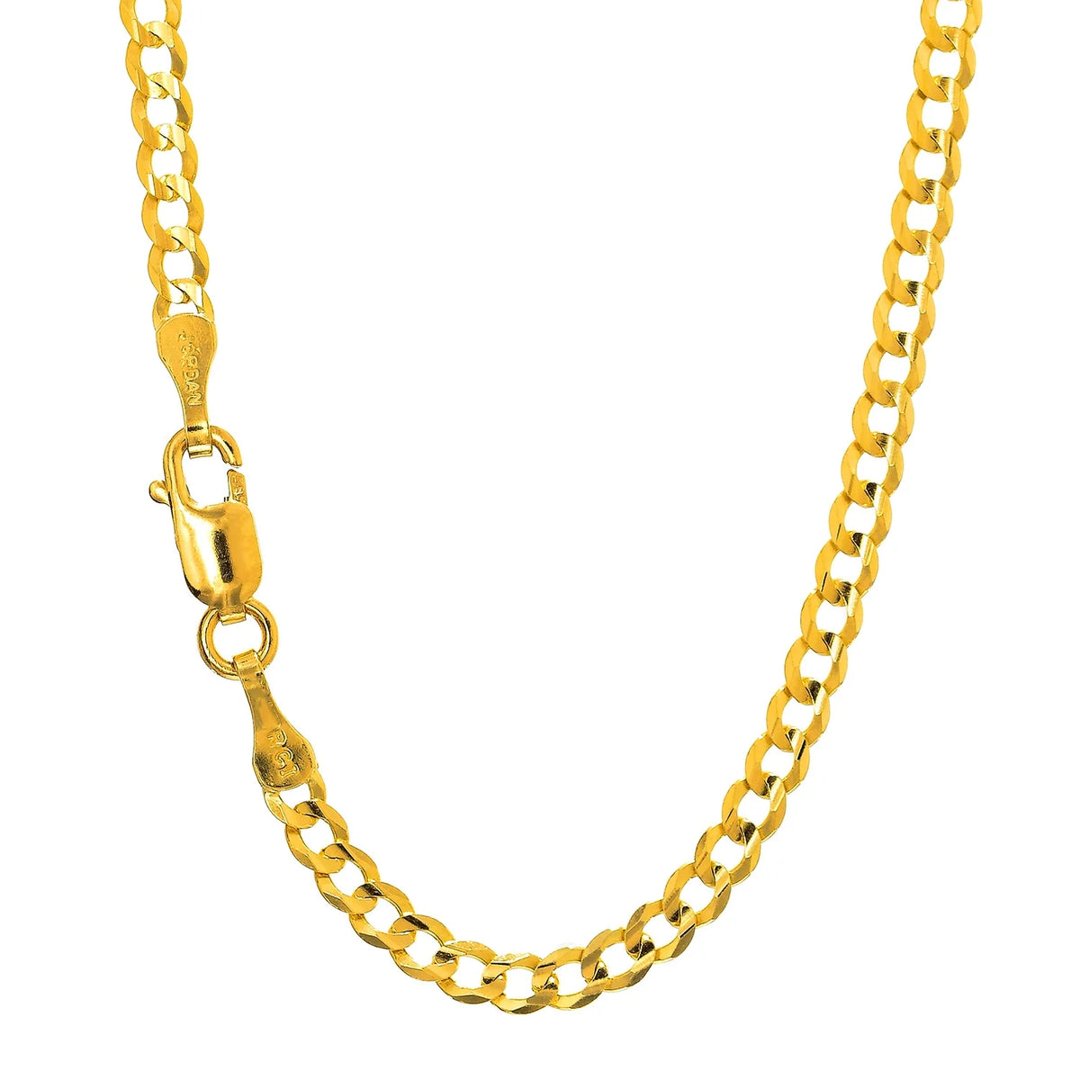 10k Solid Yellow Gold Curb Chain Necklace with Lobster Claw Clasp K36110