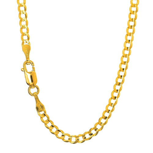 10k Solid Yellow Gold Curb Chain Necklace with Lobster Claw Clasp K36110