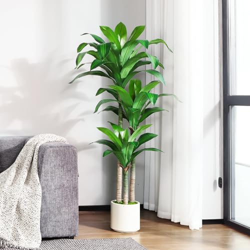5ft Artificial Dracaena Tree with White Planter M84326