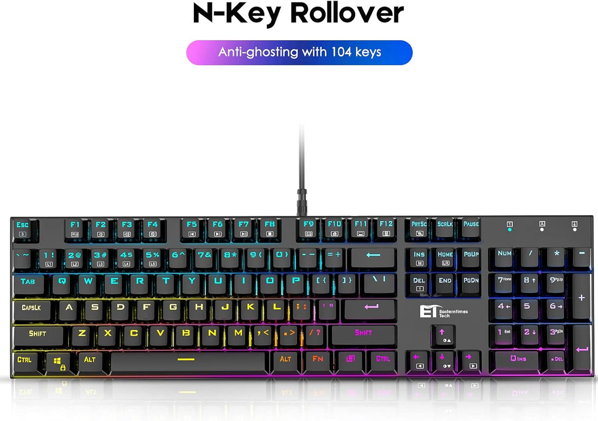 RGB Backlit 104 Keys Blue Switch Wired Mechanical Gaming Keyboard E10468