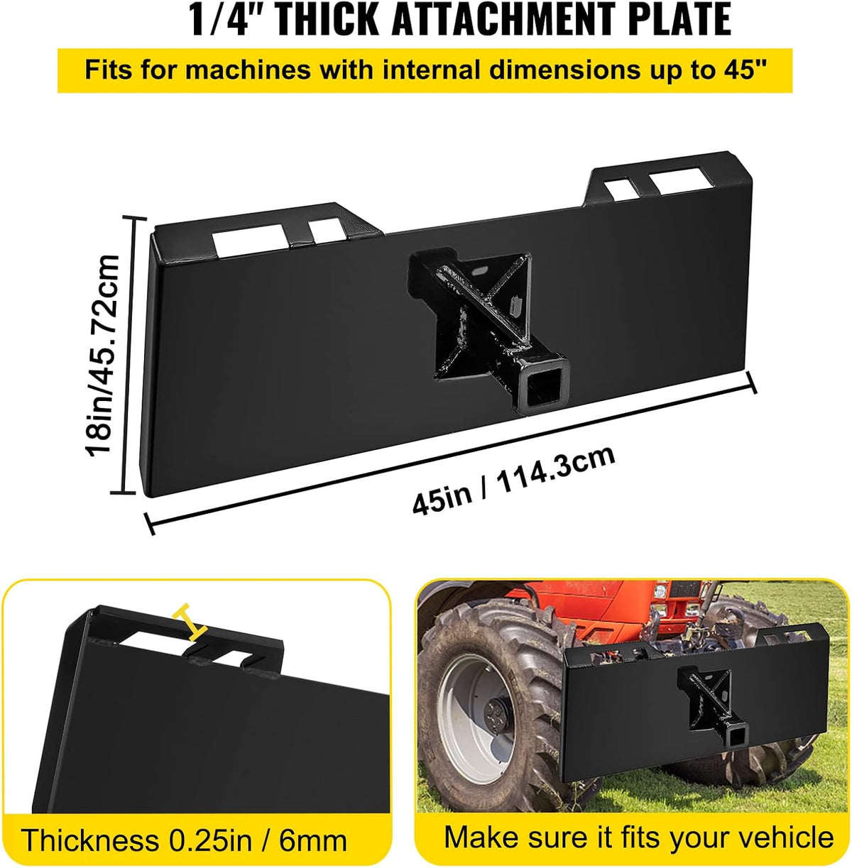 1/4 Thick Plate 3/8 Top Bar Quick Tach Attachment Mount Plate T6030