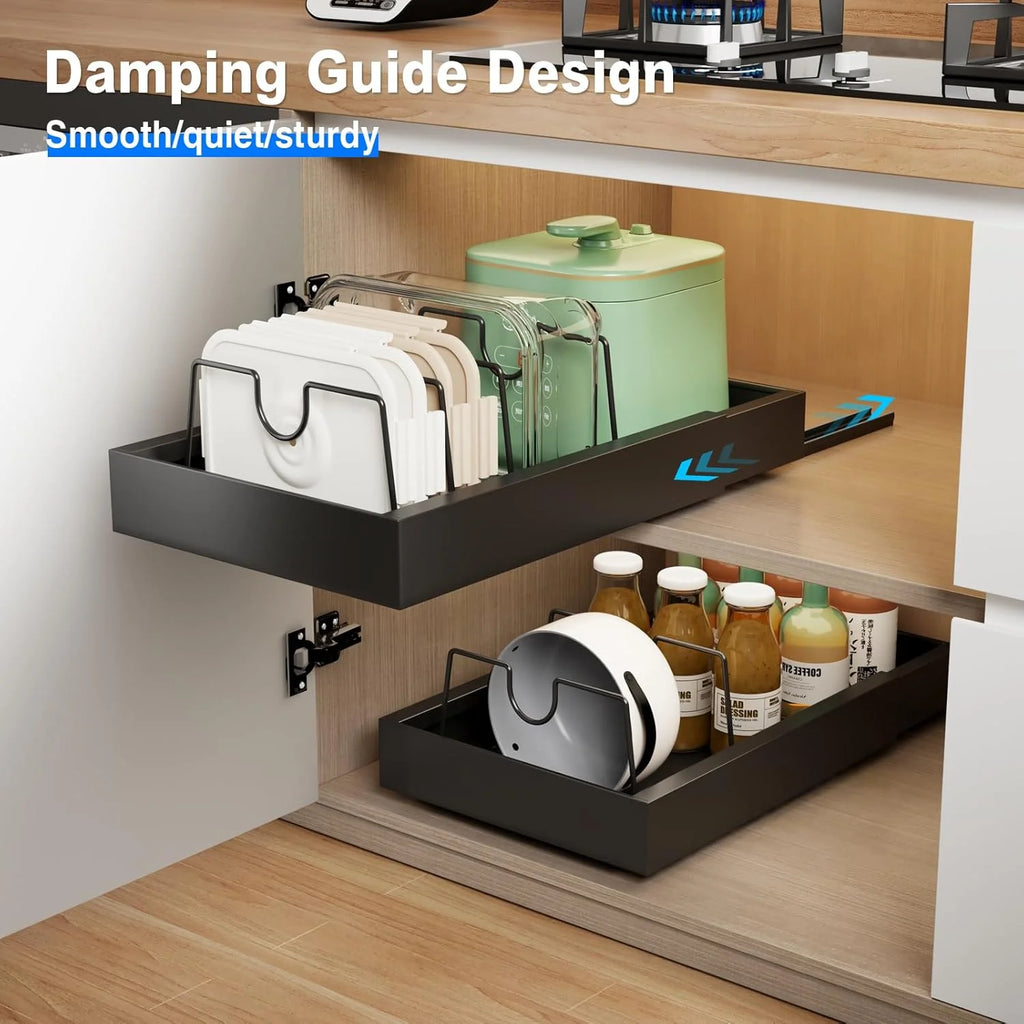 2 Pack Pull Out Cabinet Organizer, Slide Out Drawers, Heavy Duty Shelves, Black M512