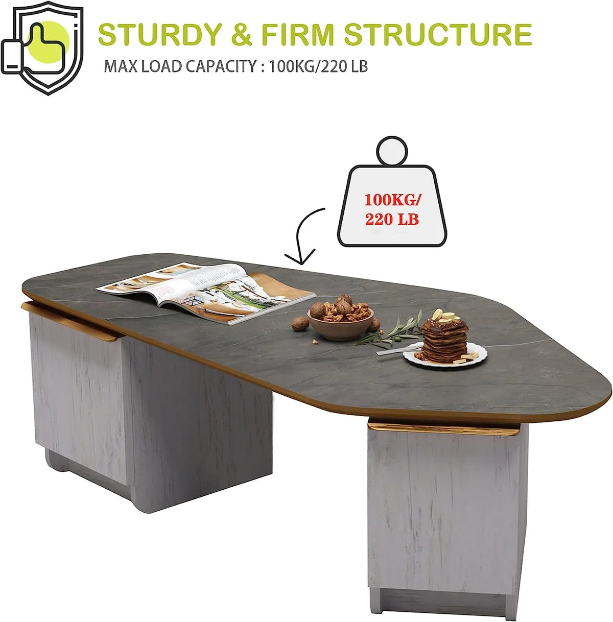 Faux Marble Coffee Table 47'' Wood with Storage U5395