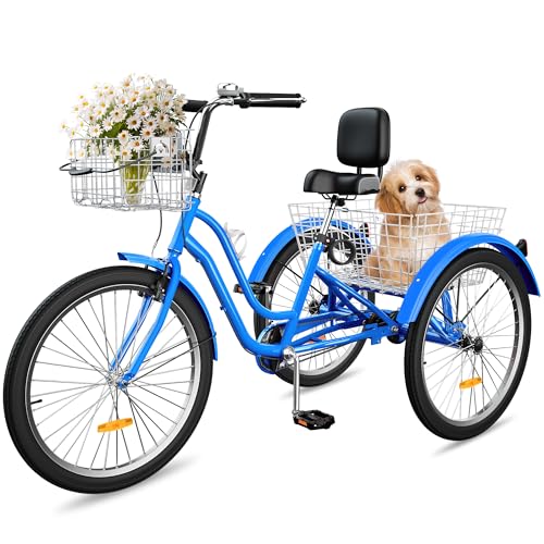 24 & 26 Inch 3-Wheel Adult Tricycle with Front and Rear Baskets Y7212