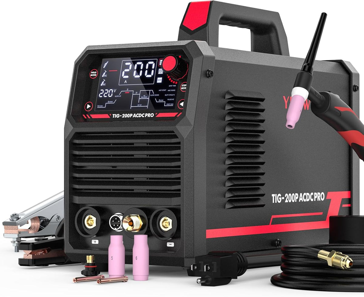 200A AC/DC Pulse Digital Inverter TIG/STICK Welder with 71Pcs TIG Torch Gas Lens Y703015