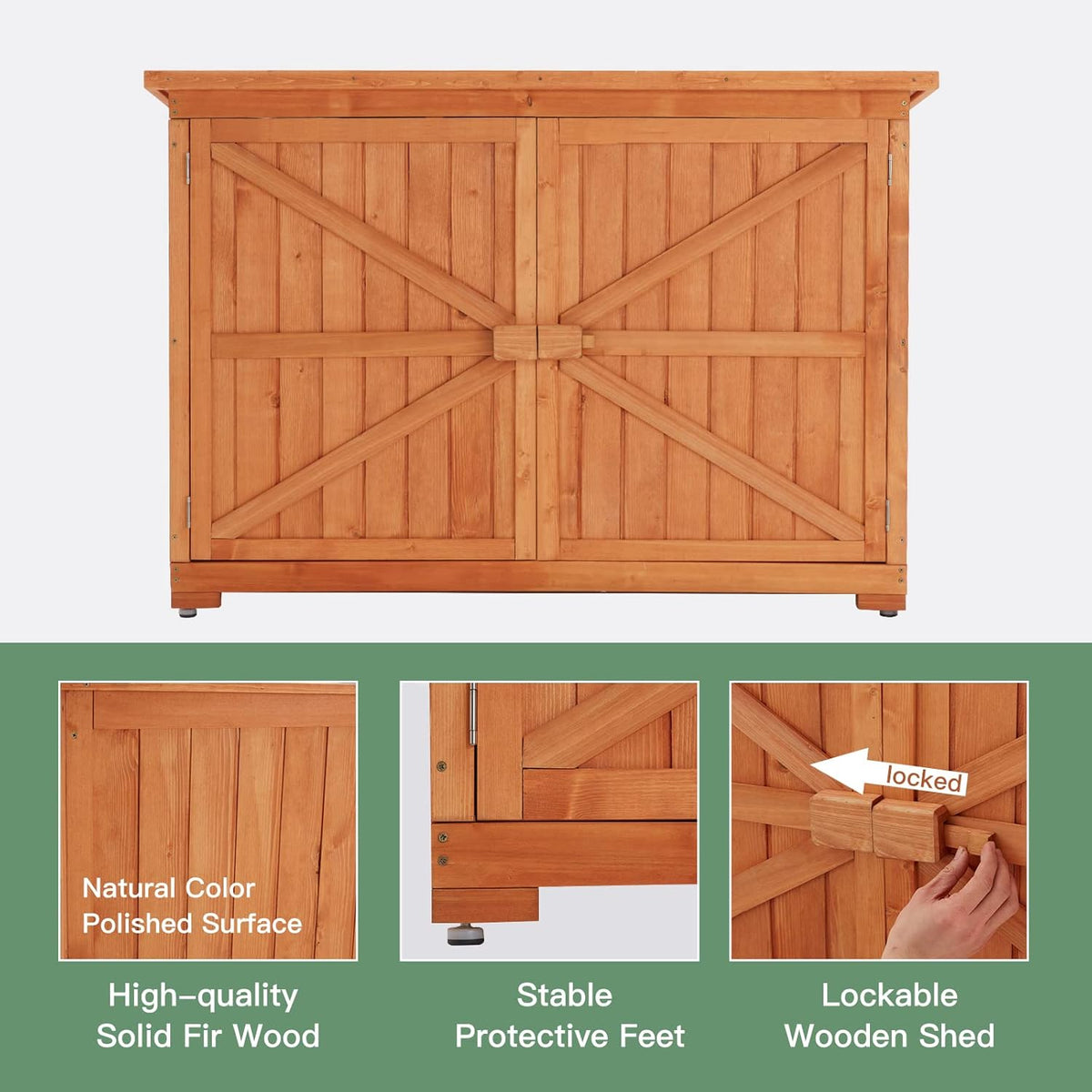 Wooden Outdoor Storage Cabinet with Lockable Double Doors E77501