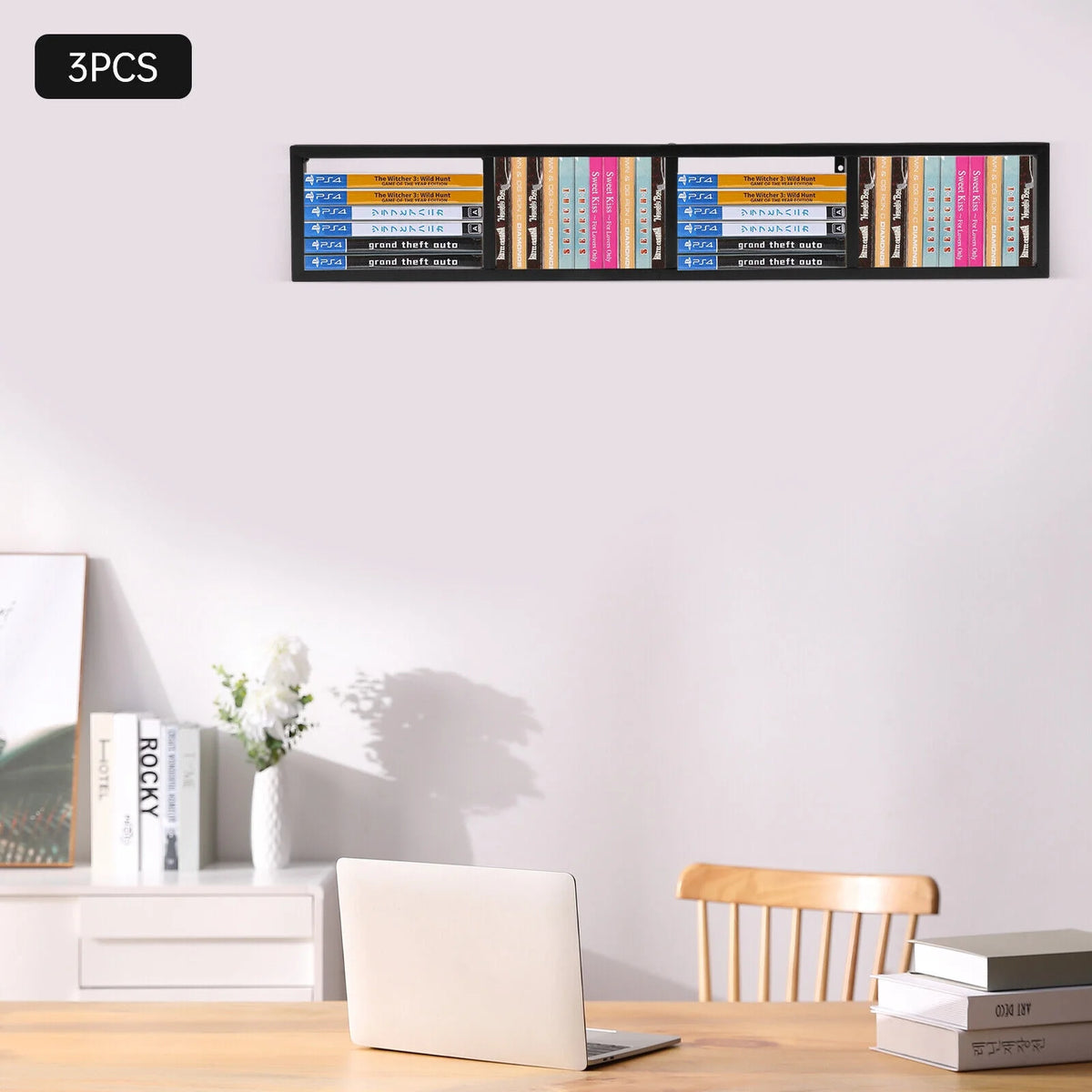 Black Iron Wall Mount CD DVD Media Rack Storage Shelf V4676
