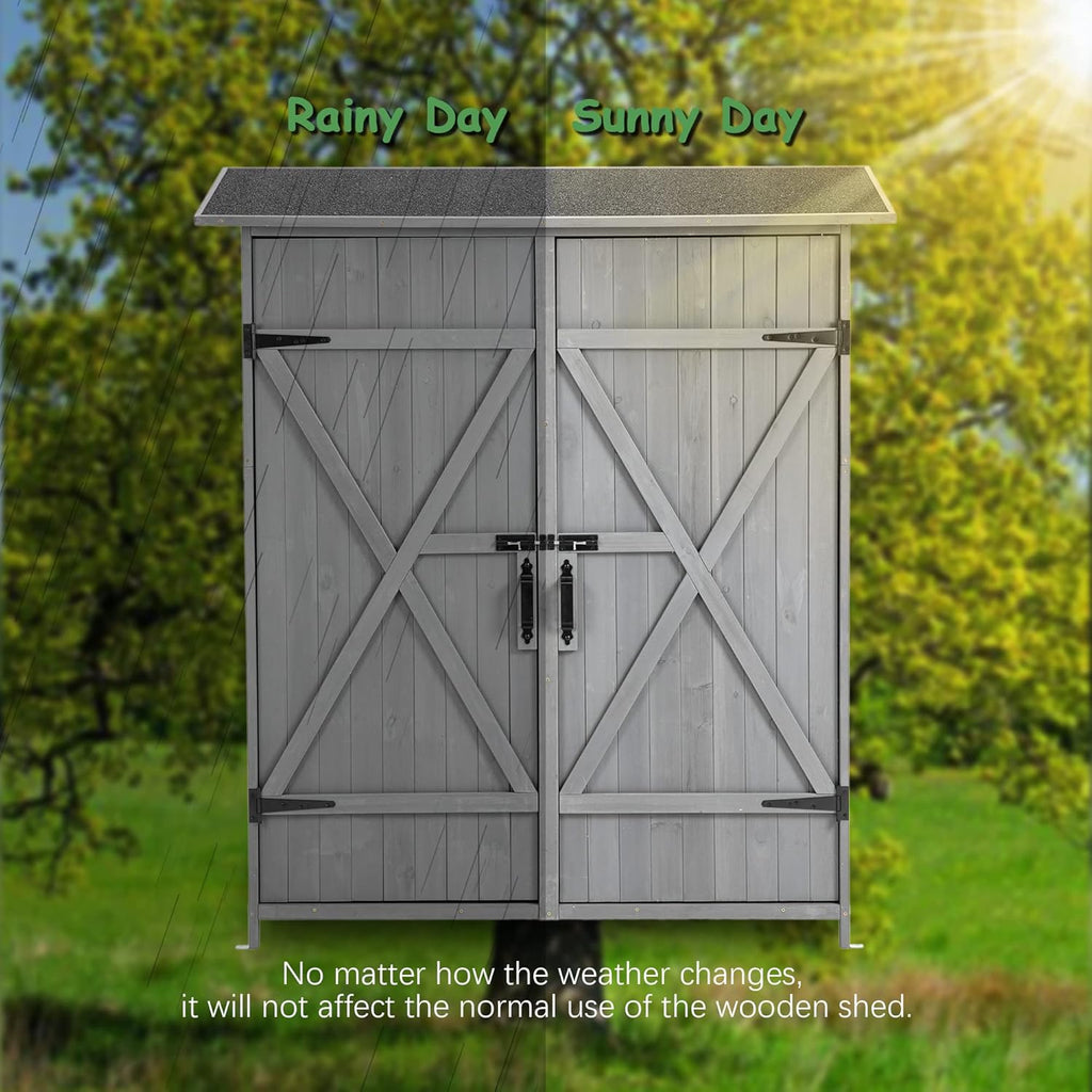 Aqua Grey Outdoor Storage Shed with 2 Lockable Doors and 2 Adjustable Shelves D546714