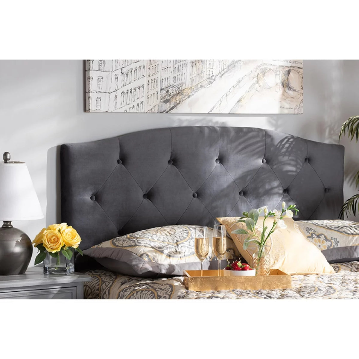 Grey Velvet Upholstered King Size Headboard P203784