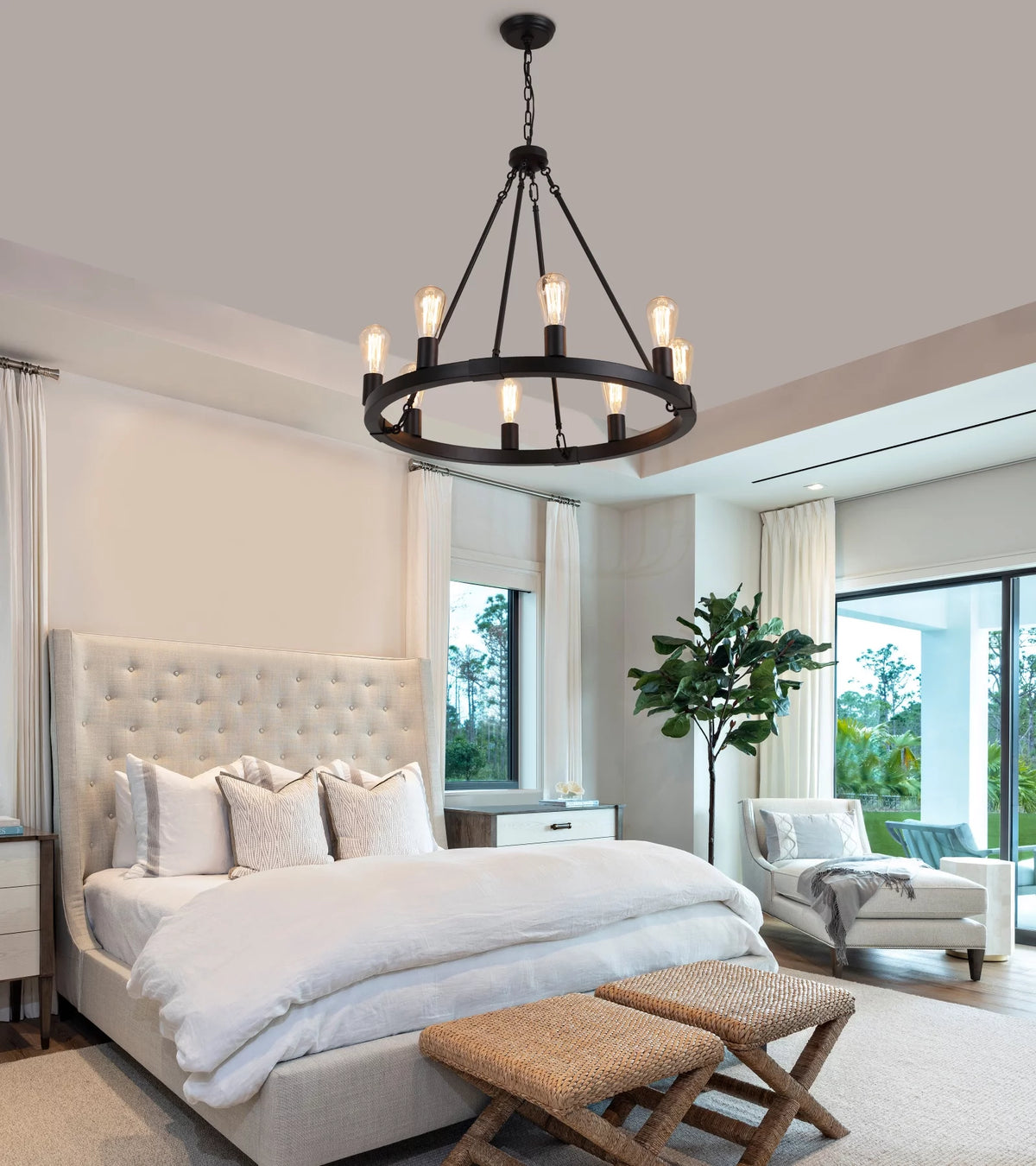 Black 8-Lights Wagon Wheel Chandelier S8443