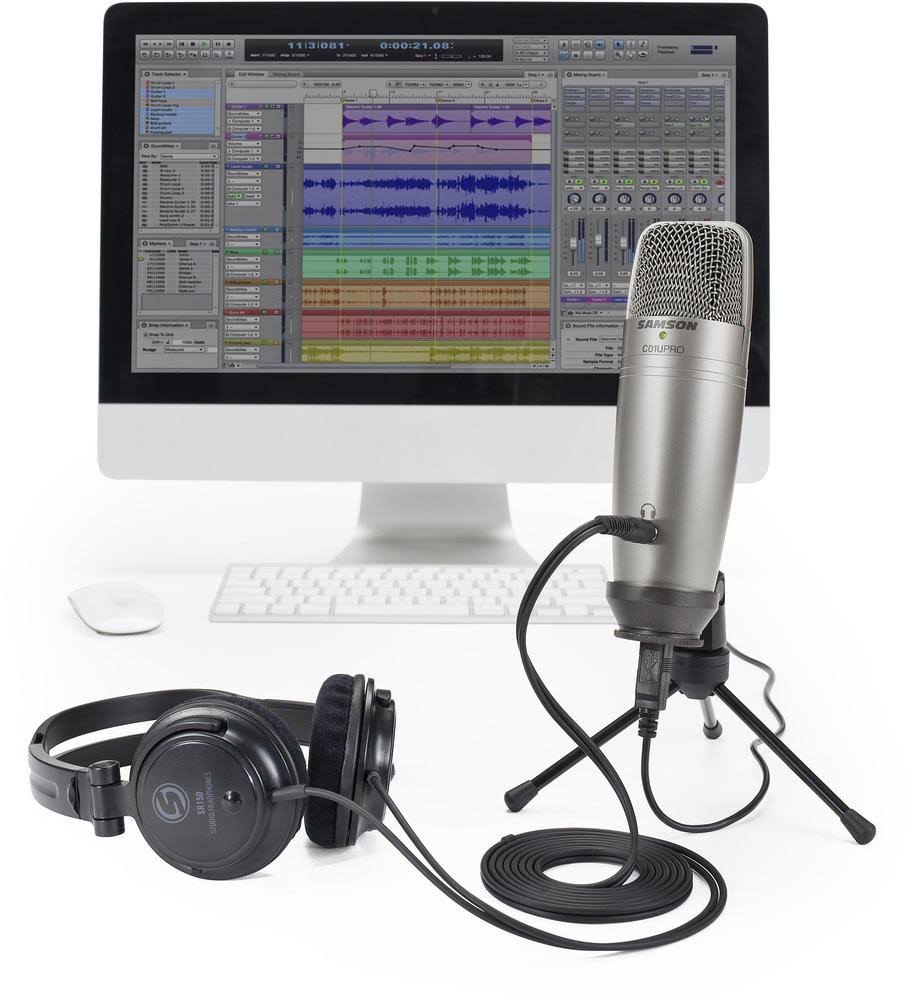 Silver USB Studio Microphone with Headphones and Software N52591