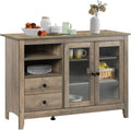 Gray Rustic Farmhouse Buffet Sideboard with Glass Doors U94826