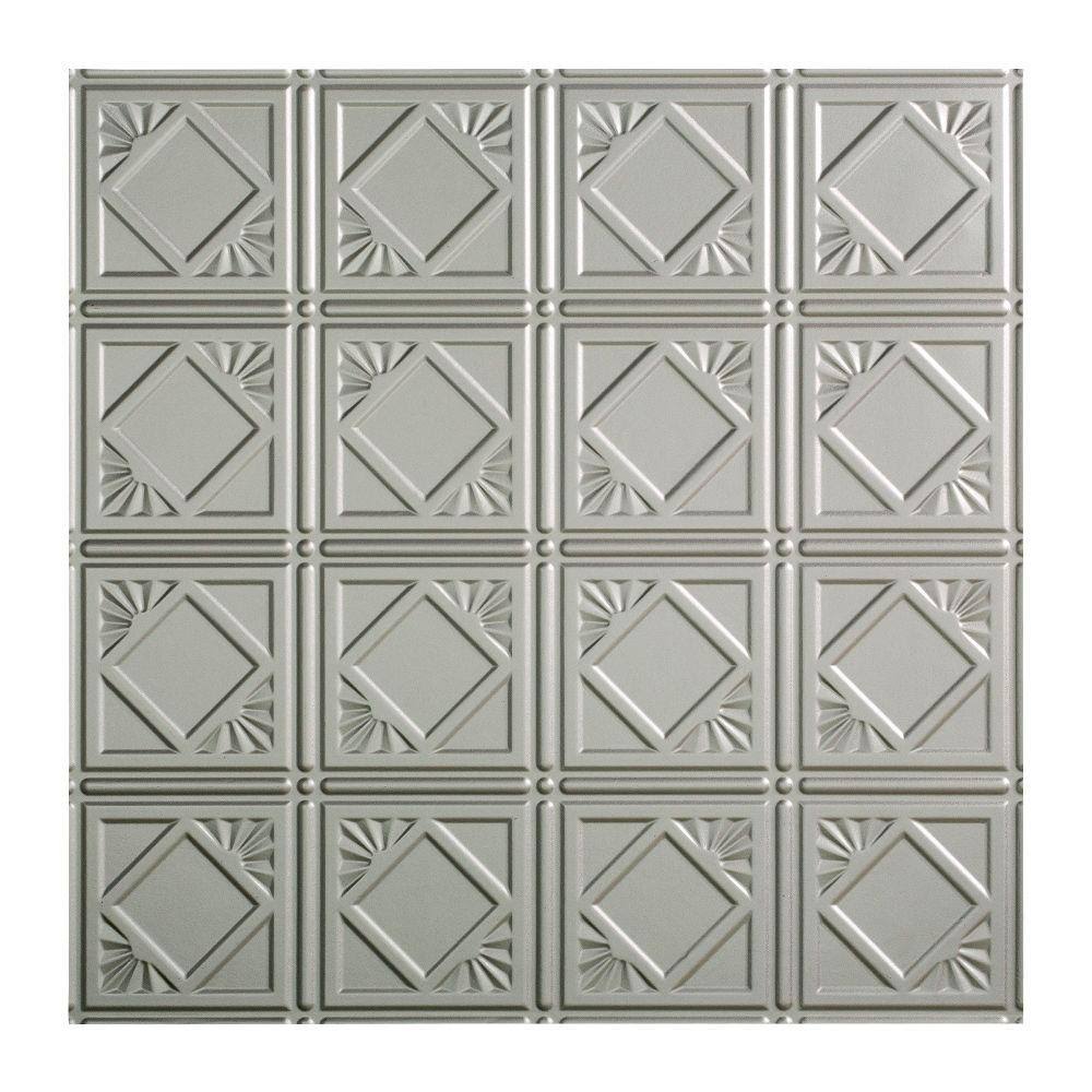 4 Decorative Vinyl Lay in Ceiling Tile in Argent Silver (5 Pack) R945453