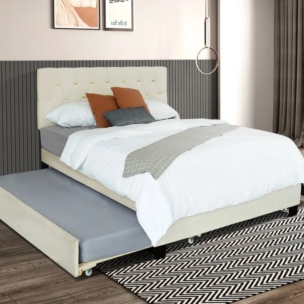 Beige Queen Size Upholstered Storage Bed R8785