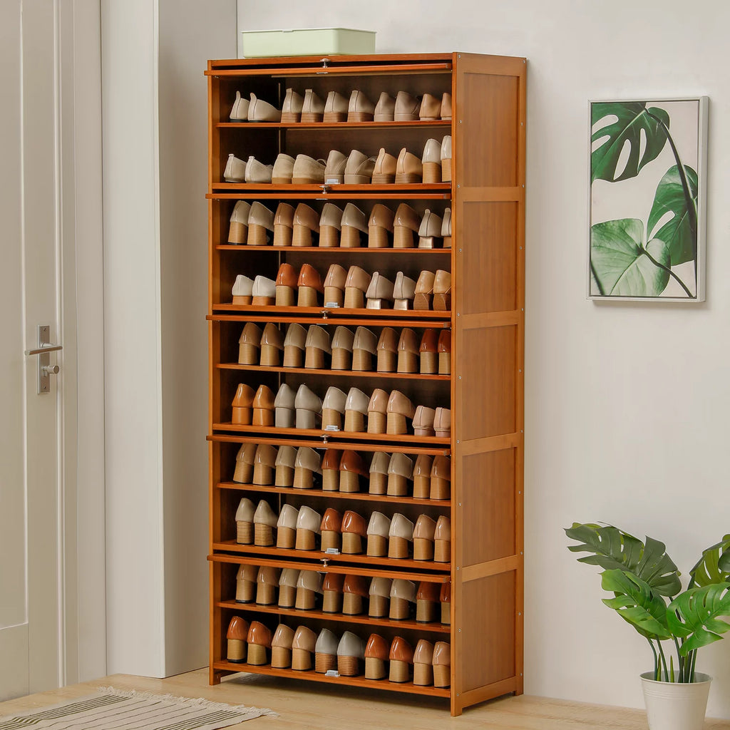 Bamboo 11 Tiers 50 Pairs Shoes Rack with Door T2233