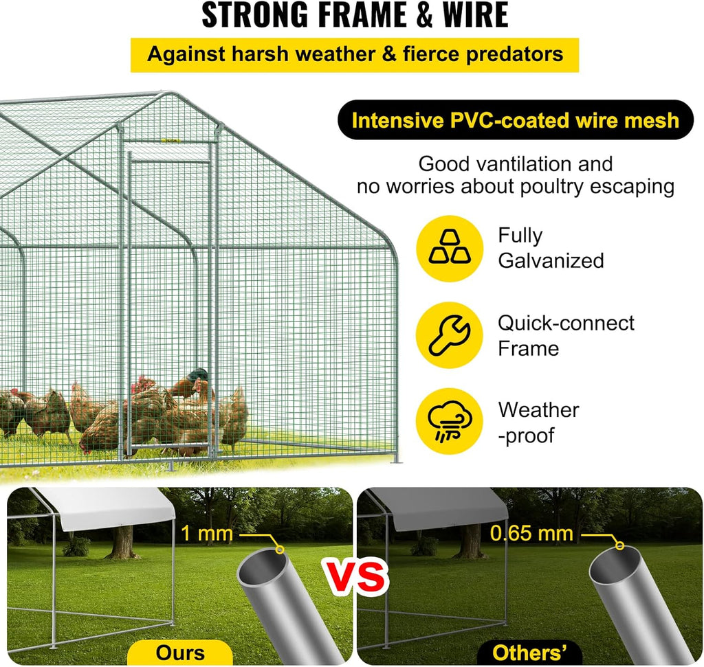 Large Metal Chicken Coop with Run, Waterproof Cover, 19.3x9.8x6.5 ft T63265