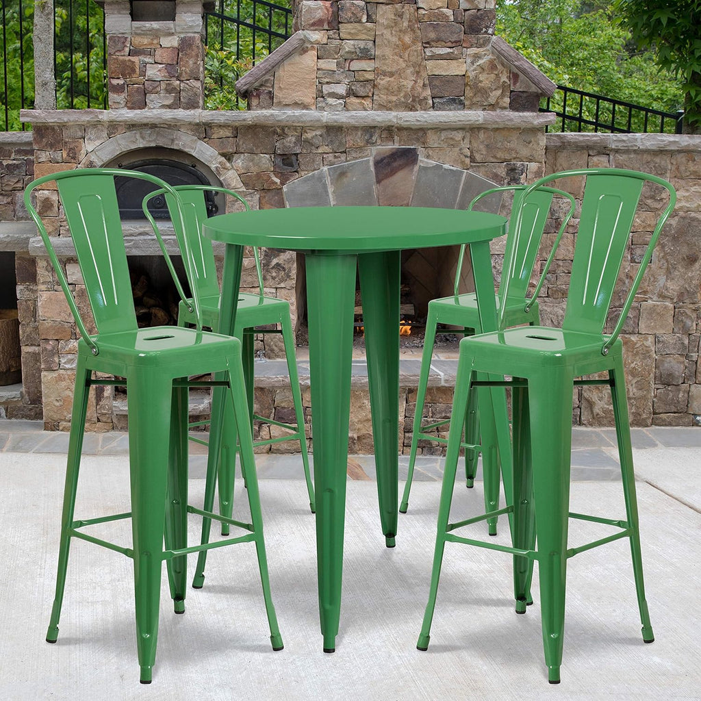 Silver Metal Bar Table Set with 4 Stools X333298
