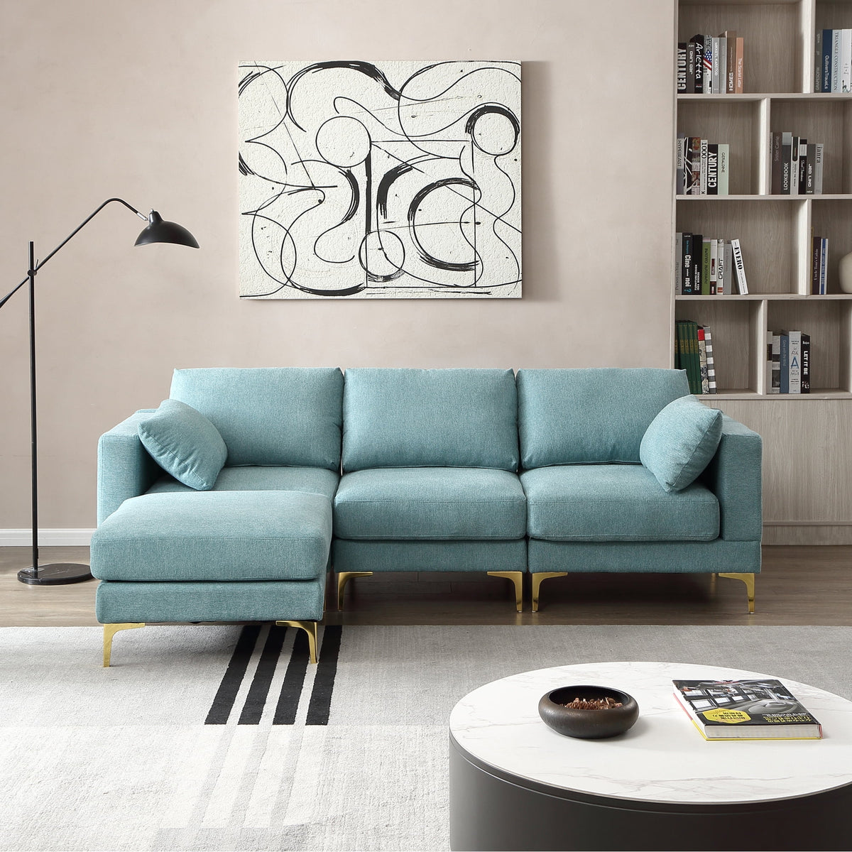 L Shape Turquoise Fabric Couch M18470