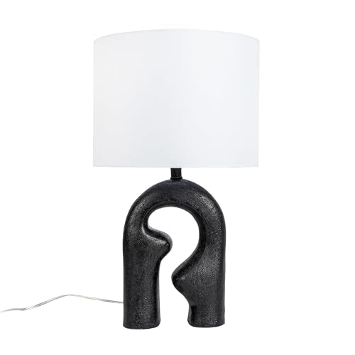 Modern Abstract Table Lamp with Drum Shade, Black and White Q399