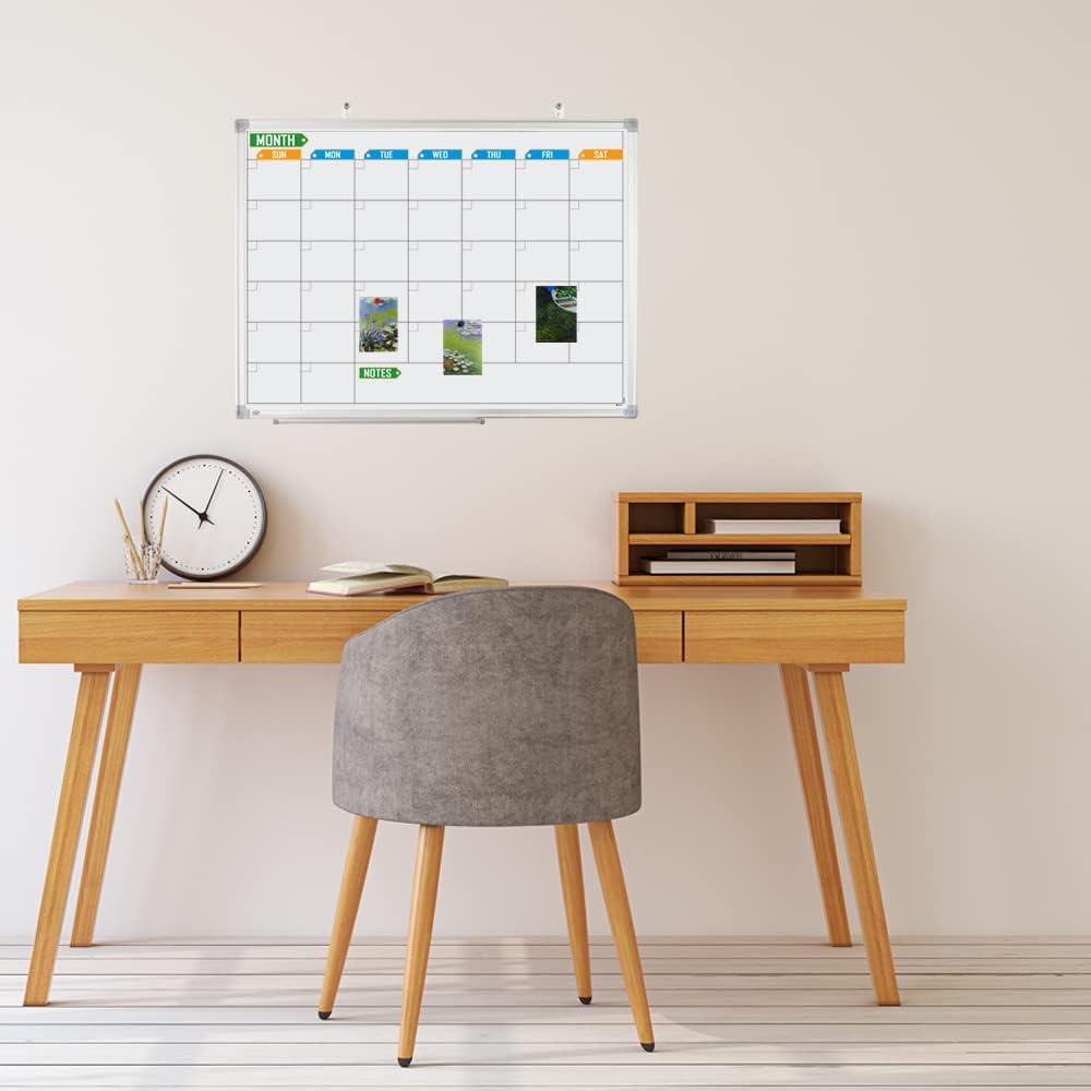 White Board Calendar Monthly 24 x 18 Wall-Mounted Aluminum Framed A331