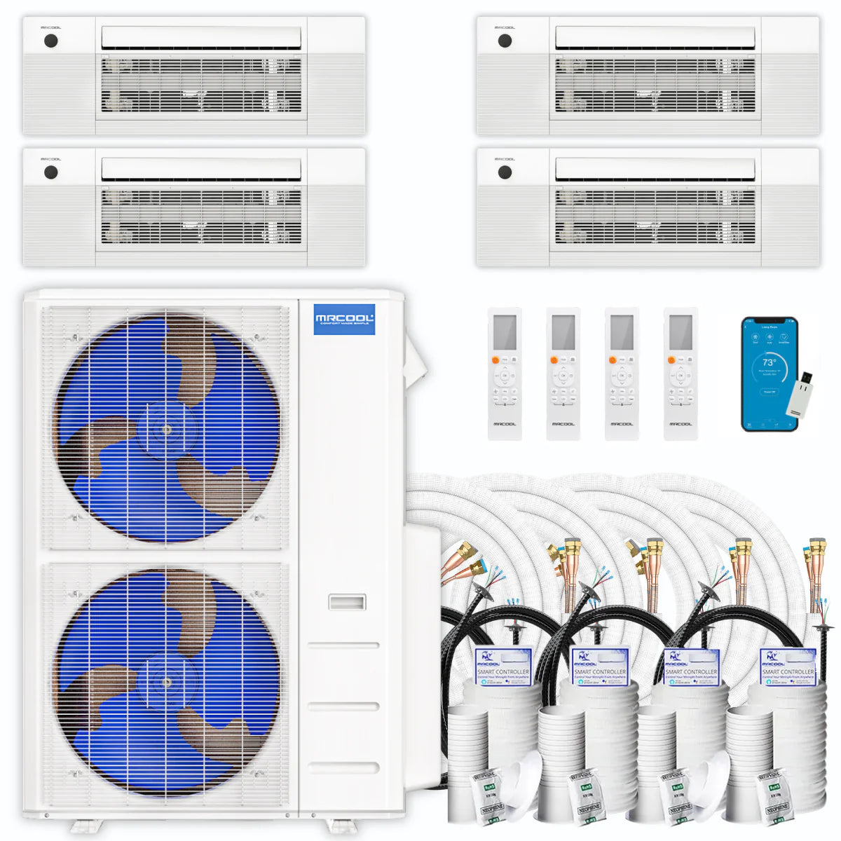 54,000 BTU 4 Zone Ceiling Cassette Ductless Air Conditioner and Heat Pump E83329
