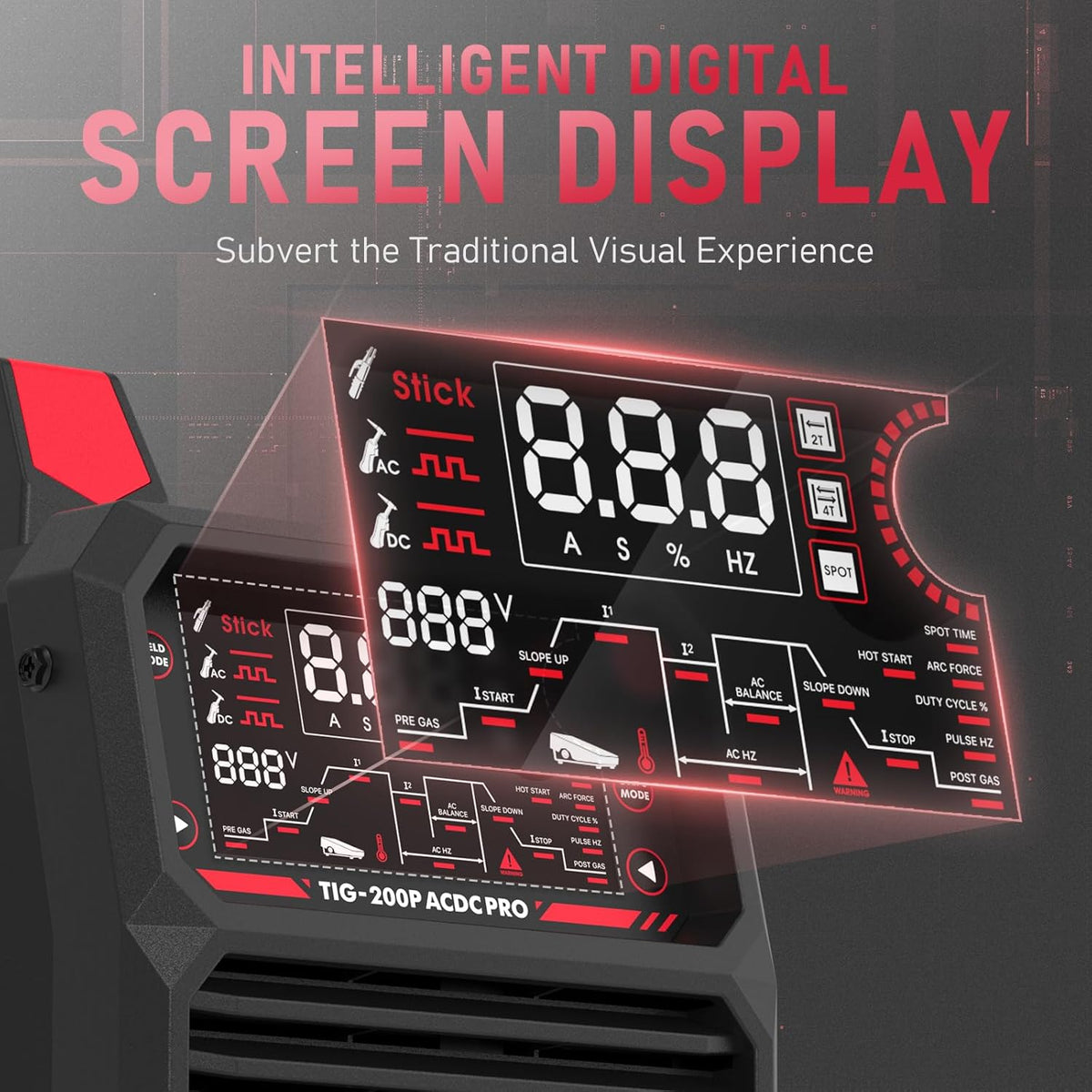 200A AC/DC Pulse Digital Inverter TIG/STICK Welder with 71Pcs TIG Torch Gas Lens Y703015