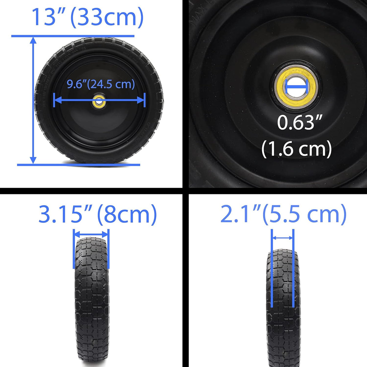 (2-Pack) 13" Solid Polyurethane Flat-Free Tire and Wheel Assemblies with 2.1" Hub R95039