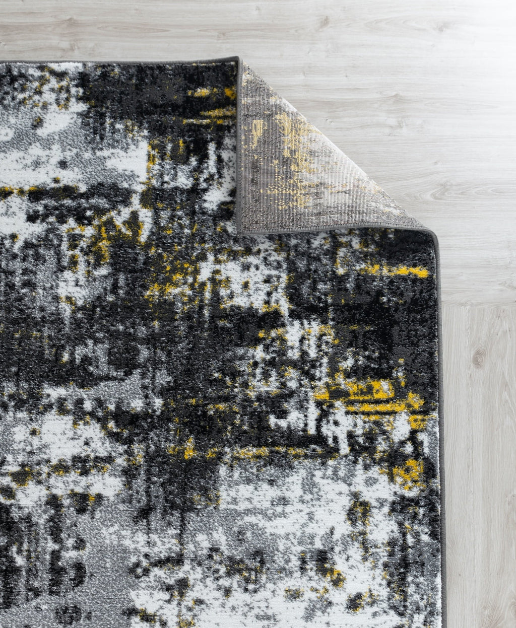 Black Yellow Gray White Distressed Geometric Abstract Rug Y10069