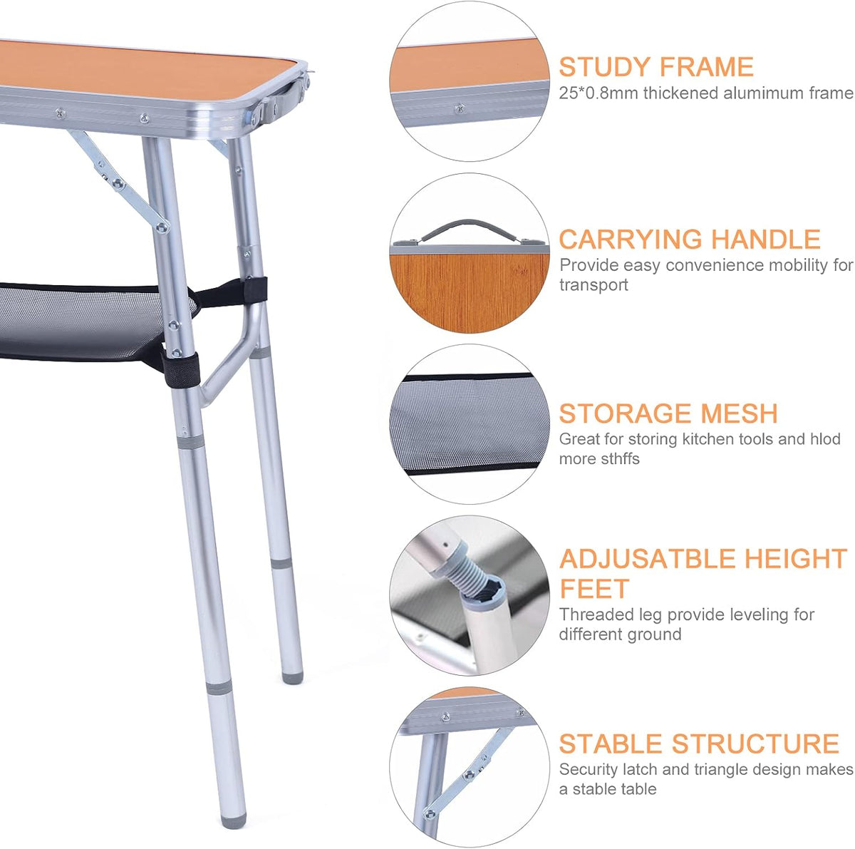Folding Camping Table with Storage, Adjustable Height, Lightweight, 31.5x15.7 Z655169